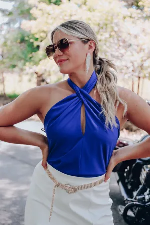 Key Hole Halter Neck Top - Blue