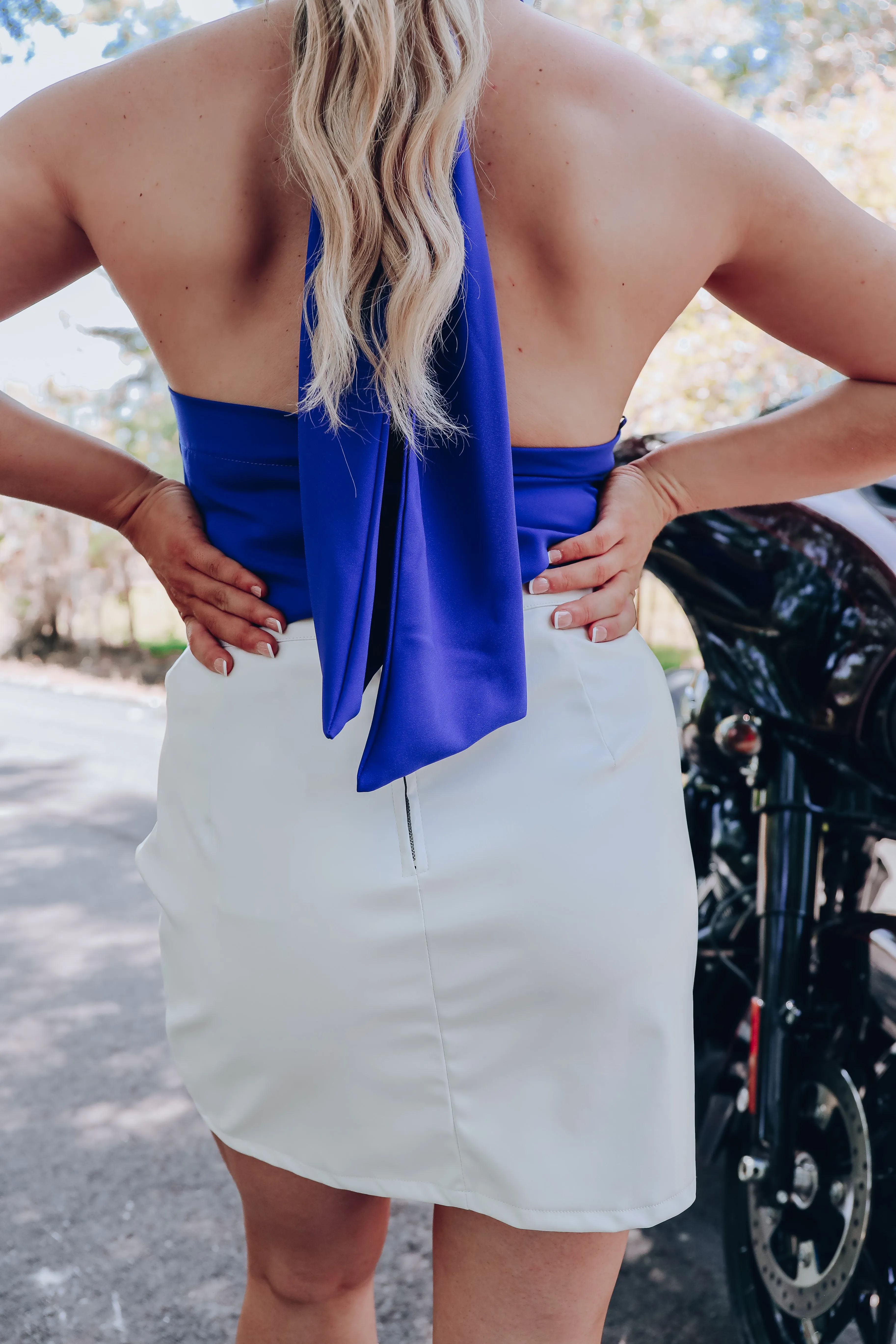 Key Hole Halter Neck Top - Blue