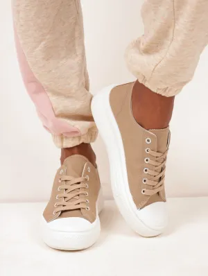 Ladies Toe Cap Platform Sneaker - Taupe