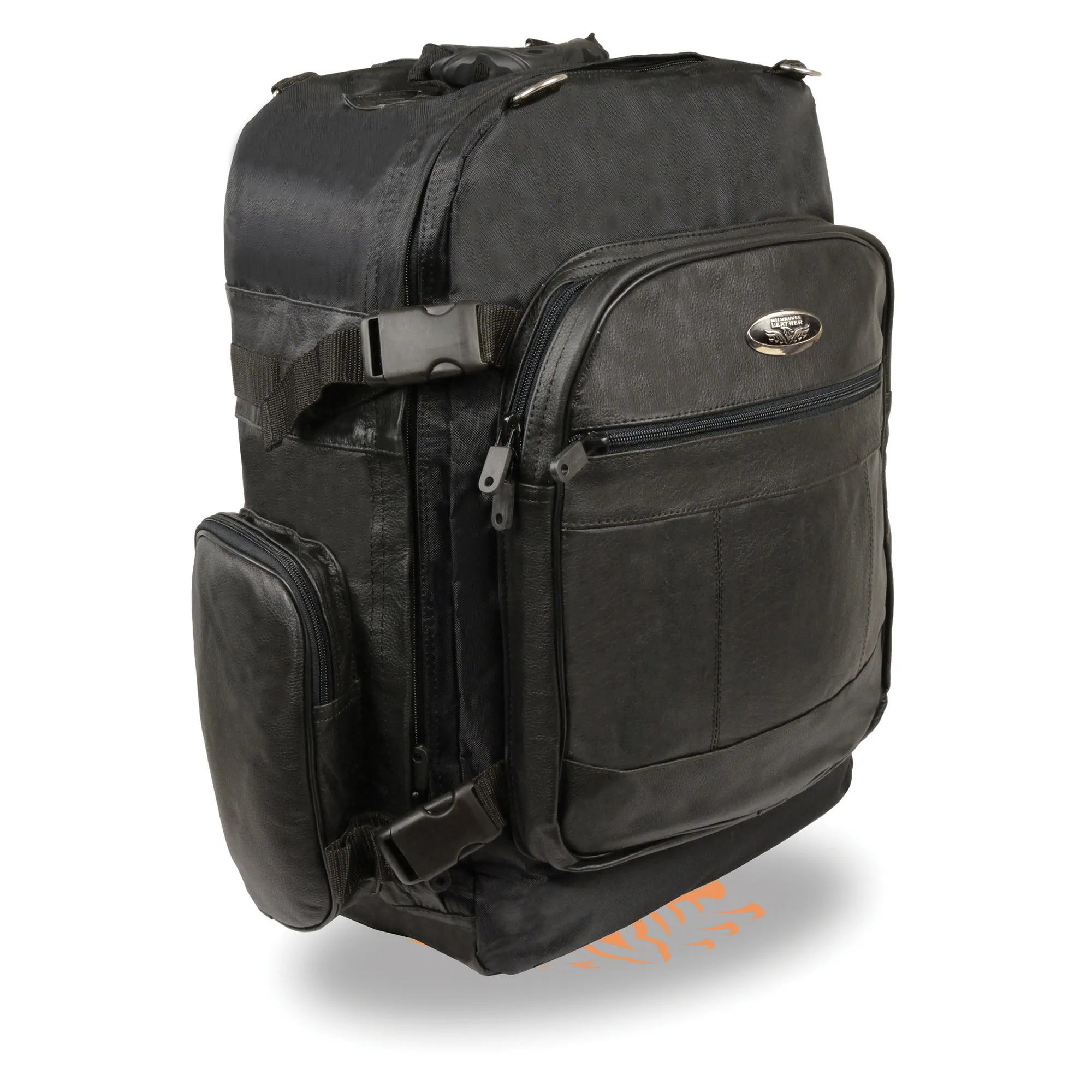 Large Leather & Textile Cruiser Sissy Bar Back Pack (15X22X7)