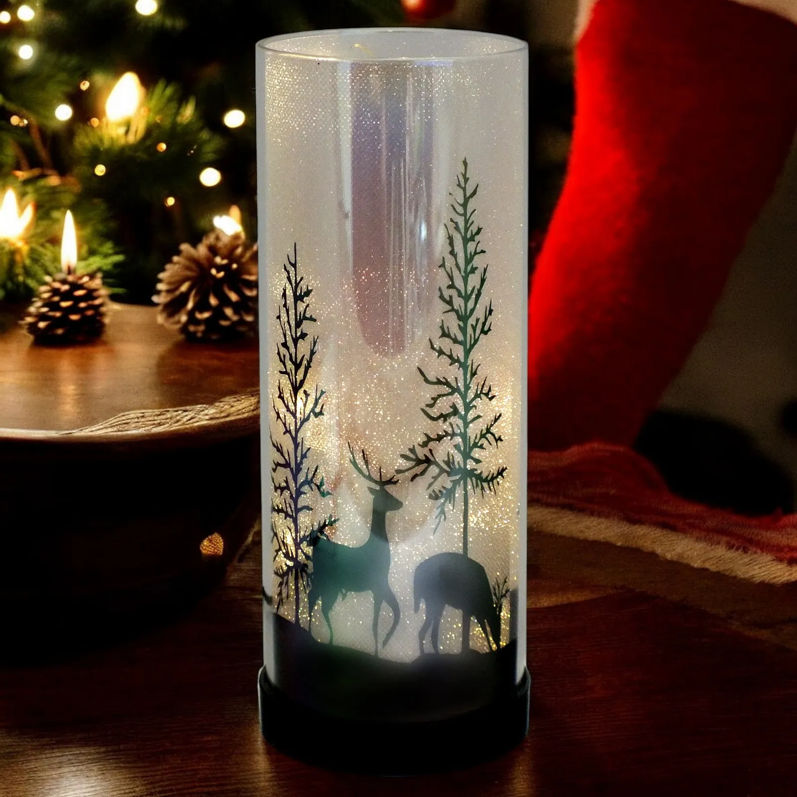 Large Luxa Sparkler Deer Park LED Christmas Lamp Xmas Light | Winter Forest Scene | USB or Battery Operated