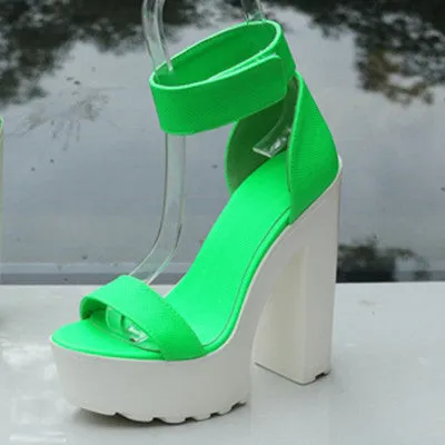Laser PU Sandals Ultra Platform Thick High Heels Sandals Sexy Peep Toe Shoes For Women Fashion A word Belt Sandals