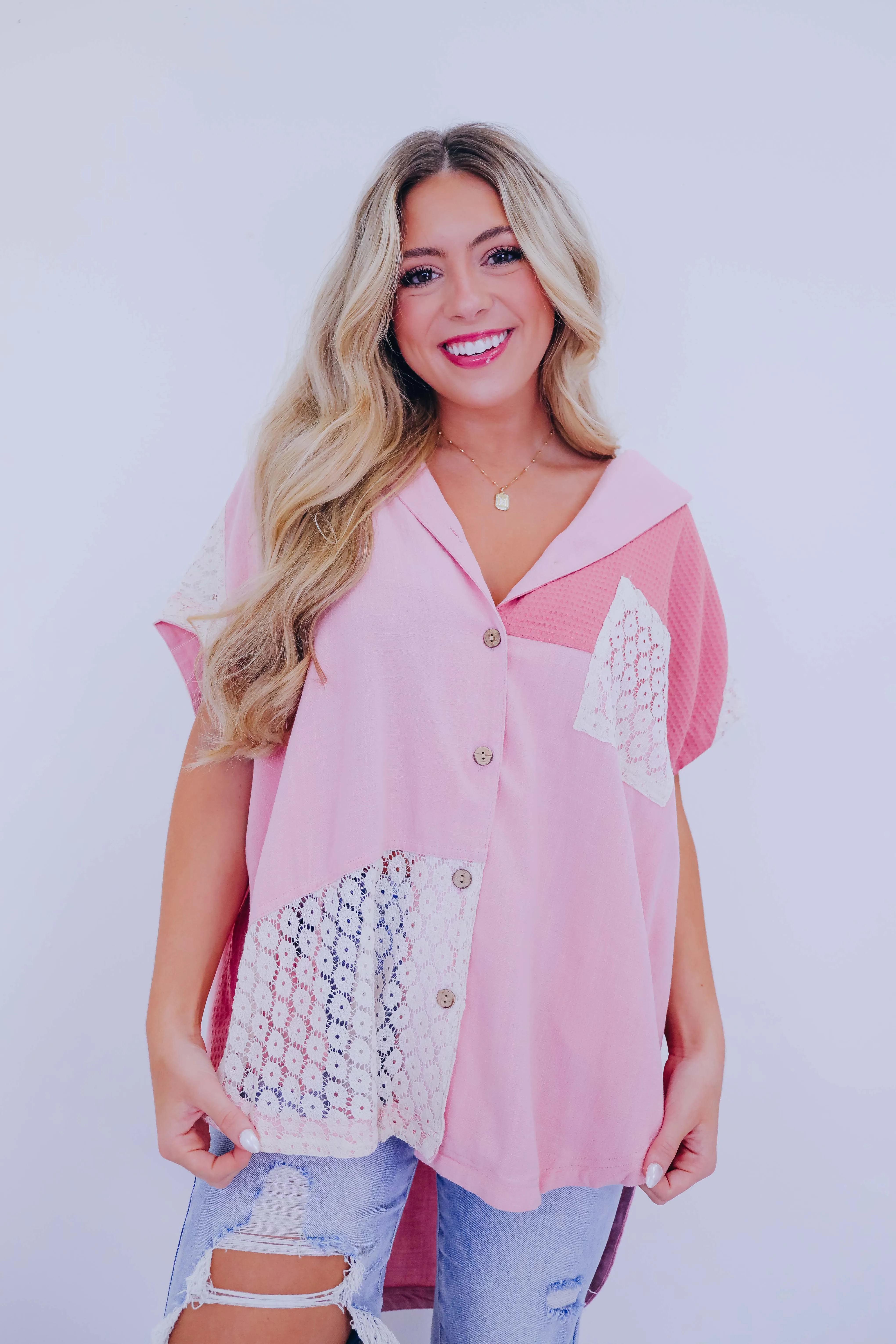 Linen & Lace Button Up Shirt By Oli & Hali