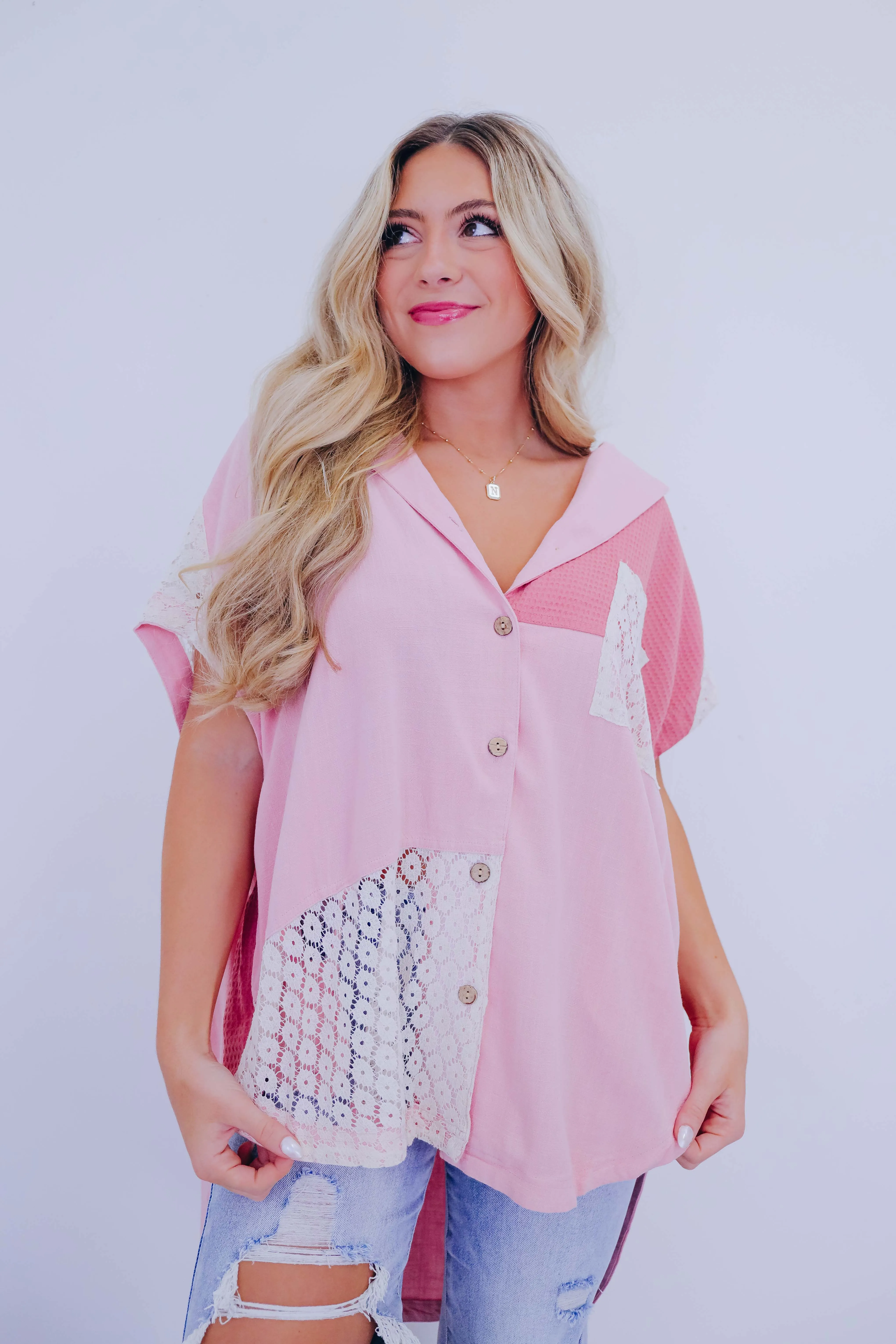 Linen & Lace Button Up Shirt By Oli & Hali