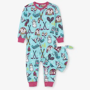 Little Blue House Winter Traditions Baby Coverall and Hat - Size 6-12 Months
