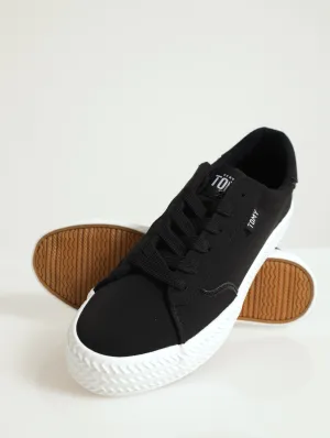 Low Cut Pu Platform Lace-Up Sneaker - Black