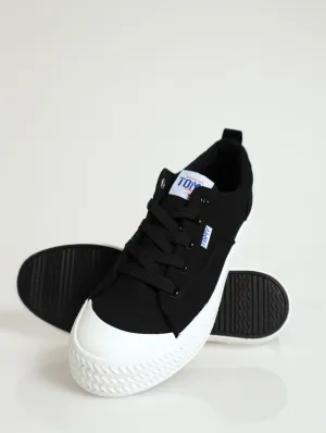 Low Cut Pu Platform Lace-Up Sneaker - Black