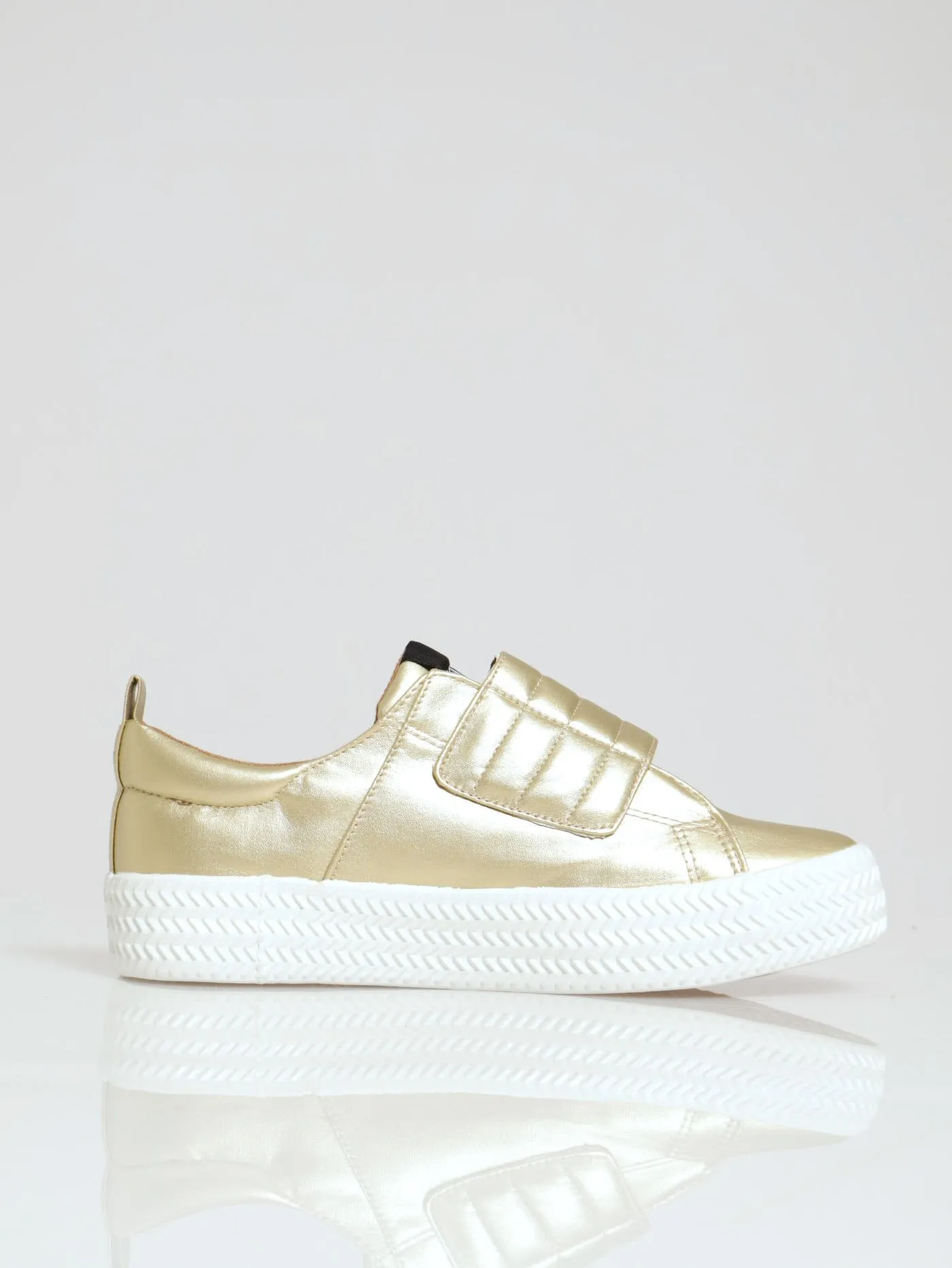 Low Cut Pu Platform Velcro Strap Sandal - Gold