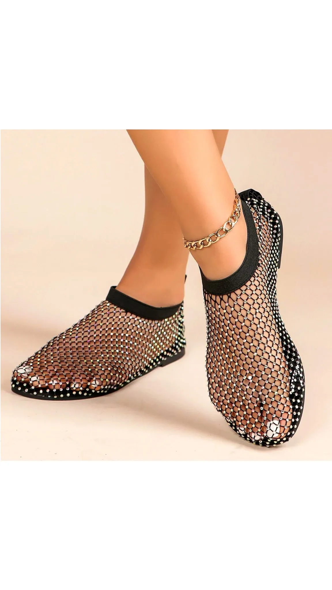 Lucille Diamante Embellished Mesh Flats