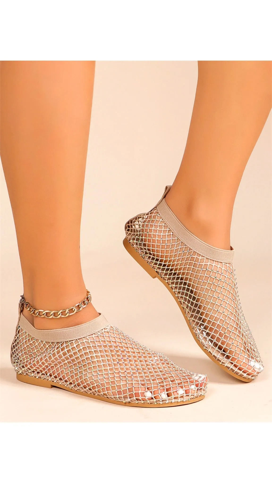Lucille Diamante Embellished Mesh Flats