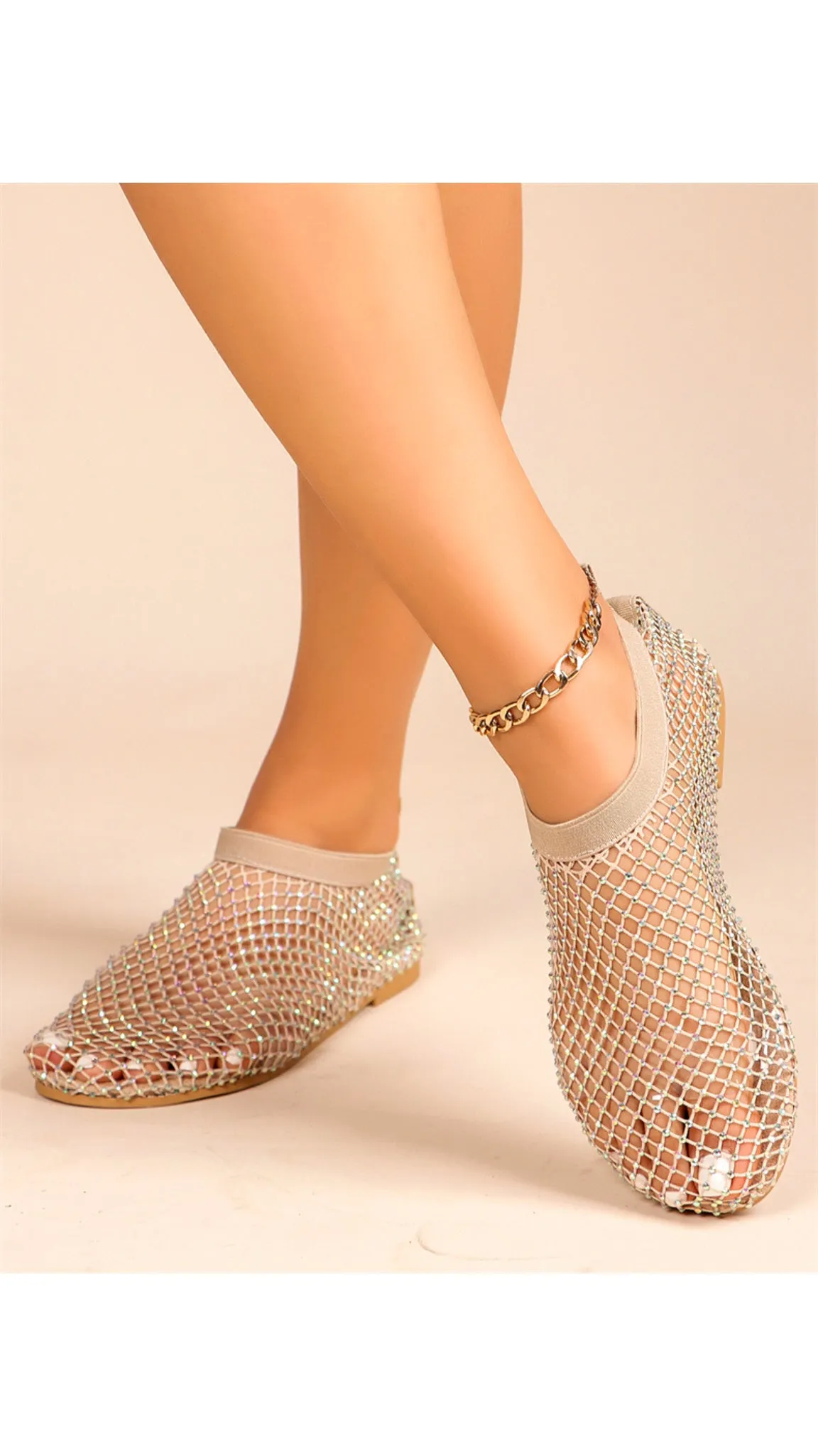 Lucille Diamante Embellished Mesh Flats
