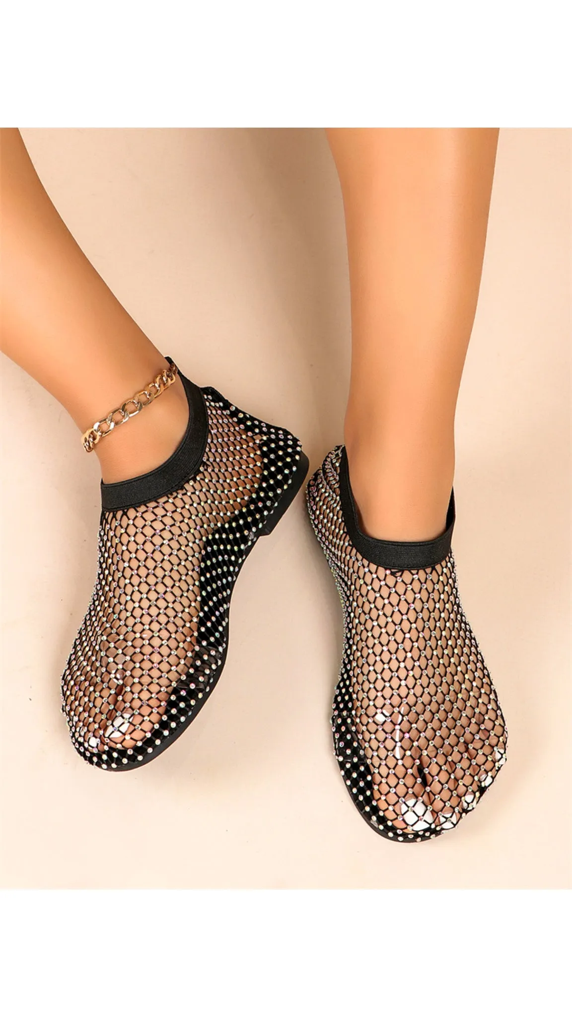 Lucille Diamante Embellished Mesh Flats