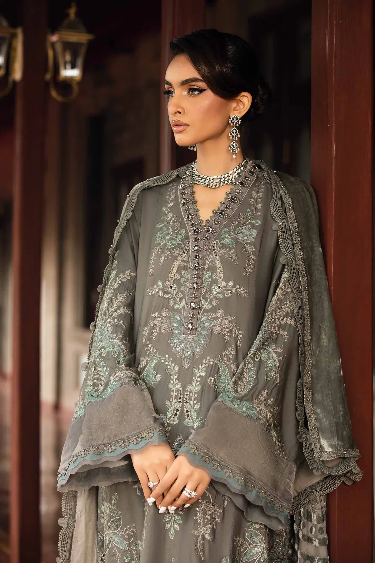 Maria.B Winter Luxe 3 Piece Unstitched Embroidered Woven Marina Suit DL-1209 With Palachi Shawl