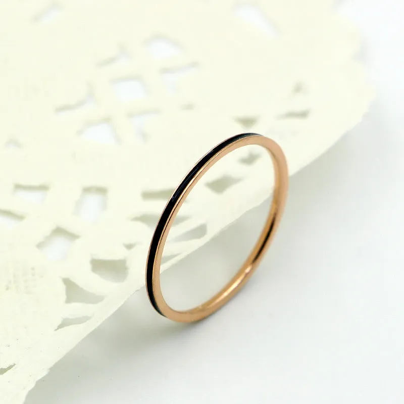 Martick Minimalist Ring 316L Stainless Steel With Black White Drop Oil Round Shape Jiont Ring For Lady Jewelry R32