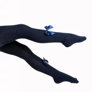 Navy Ribbed Bow Tights