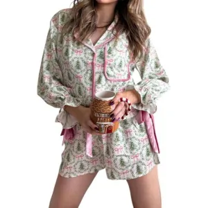 NEW PEACH LOVE winter wonderland pajama set in ivory/green/pink