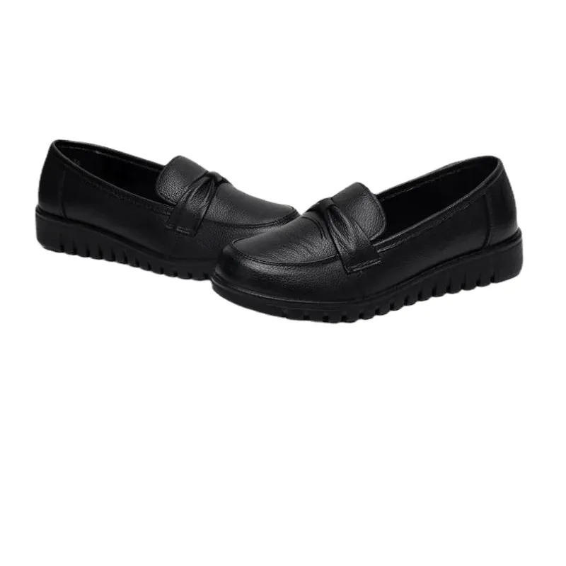 New Spring Women’s Shoes – Low Top Round Head Loafers, Waterproof Soft Leather, Solid Color Versatile Casual Shoes