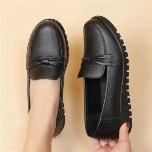 New Spring Women’s Shoes – Low Top Round Head Loafers, Waterproof Soft Leather, Solid Color Versatile Casual Shoes