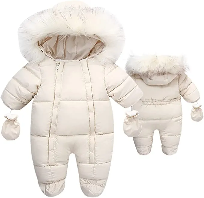 New super adorable Mother's Baby Bear Infant Boy Girl Winter Thick Romper Outwear Warm Hood Snowsuit Jumpsuit w/removable fur around hood, Sz 6-9 Months