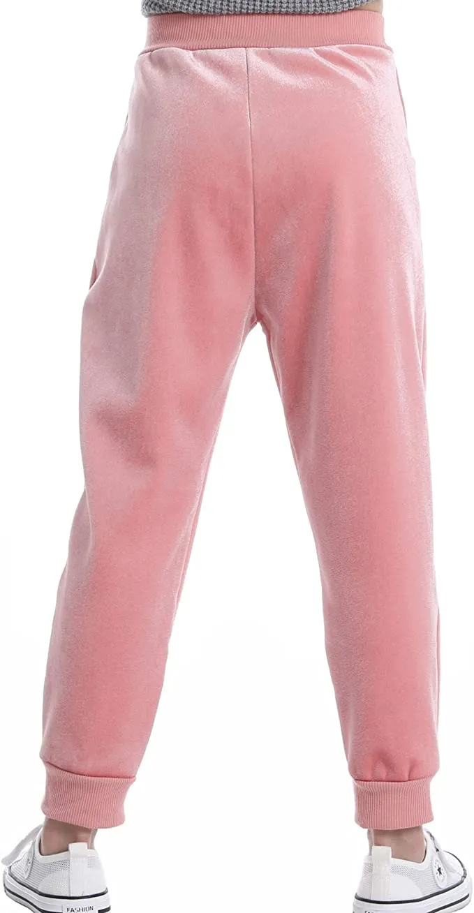 New Swtddy Girls' Winter Warm Fleece Lined Velour Joggers, ultra comfy! Pink, Sz 5-6X!