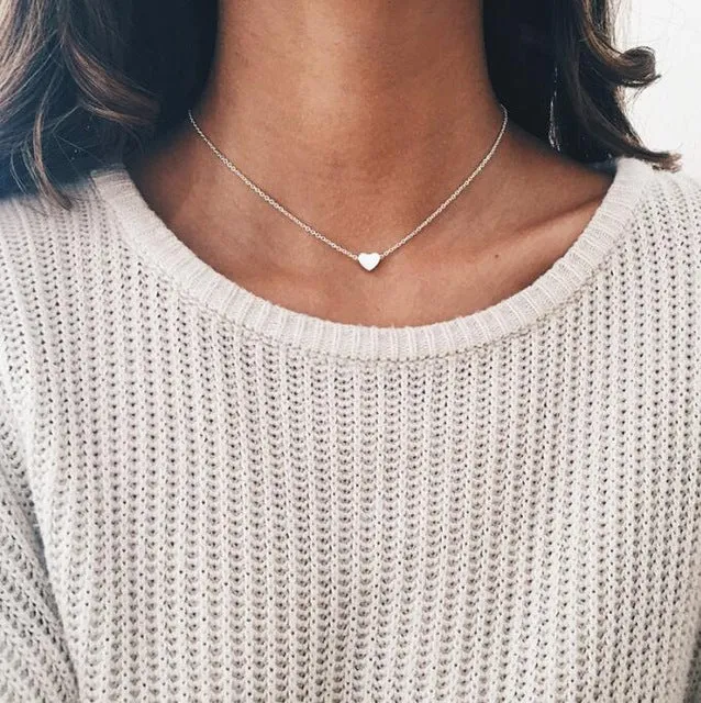 New Tiny Heart Necklace for Women SHORT Chain Heart Shape Pendant Necklace Gift Ethnic Bohemian Choker Necklace drop shipping