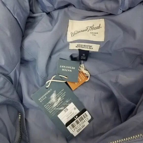 NEW Universal Thread Size XS Hooded Puffer Jacket Coat in Blue NWT $50