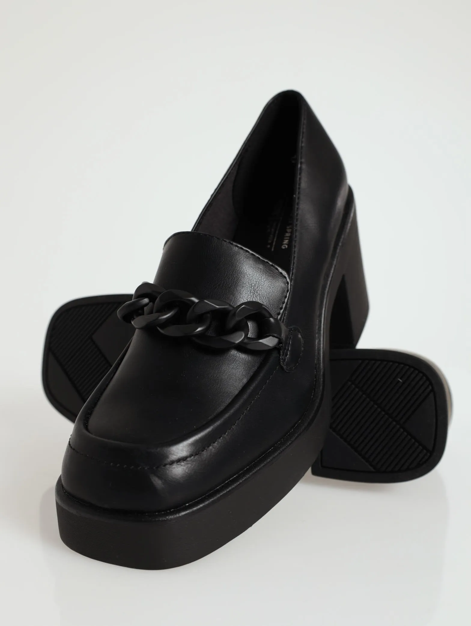 Noella Square Toe Platform Heel Loafer - Black