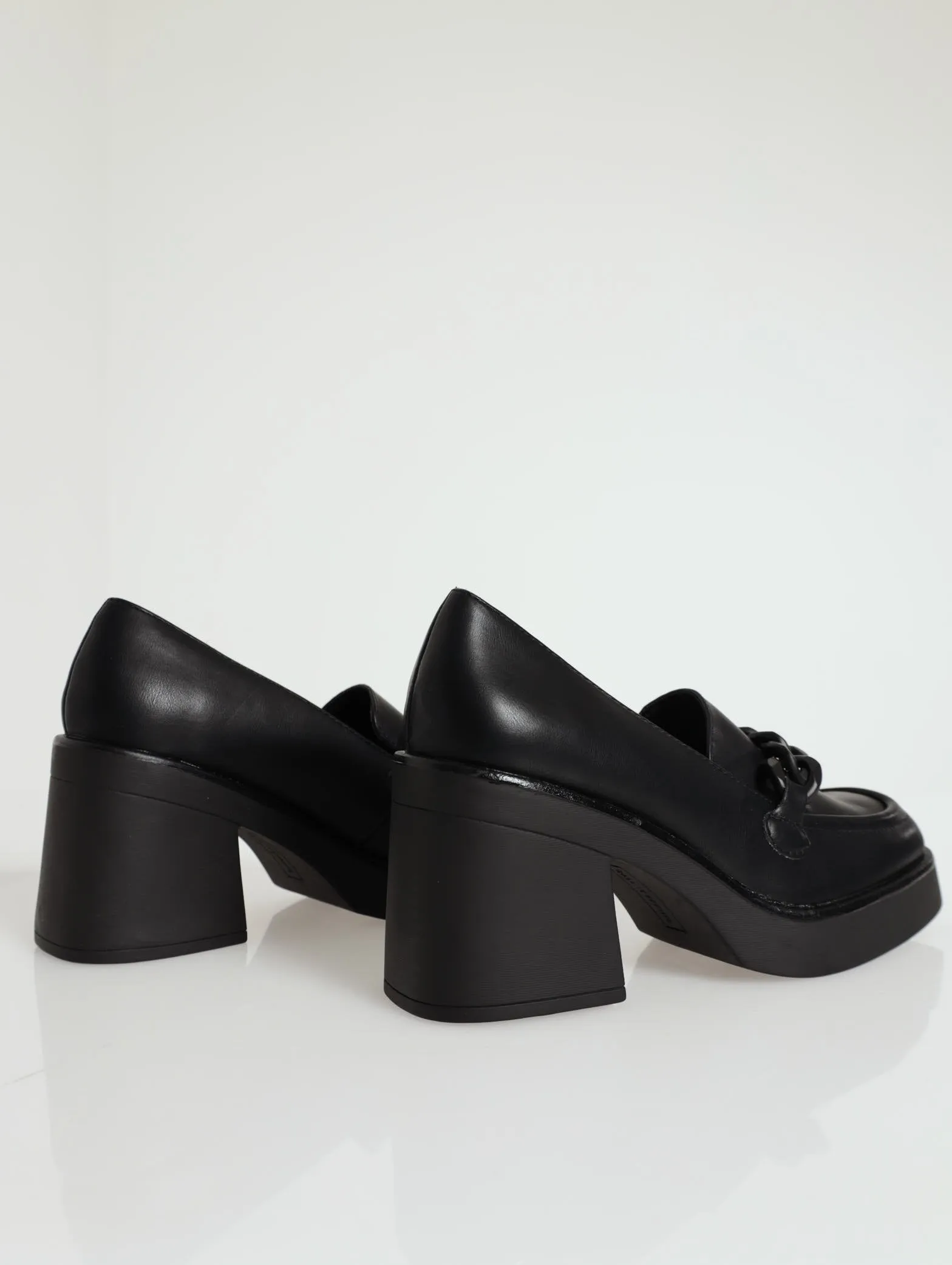 Noella Square Toe Platform Heel Loafer - Black