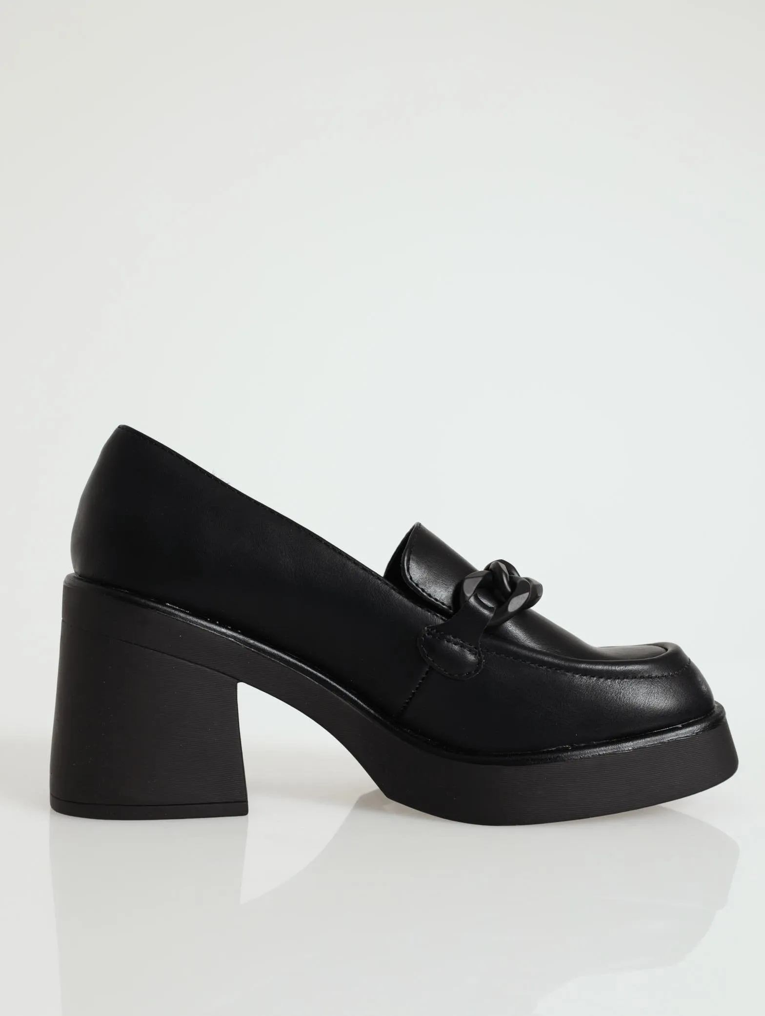 Noella Square Toe Platform Heel Loafer - Black