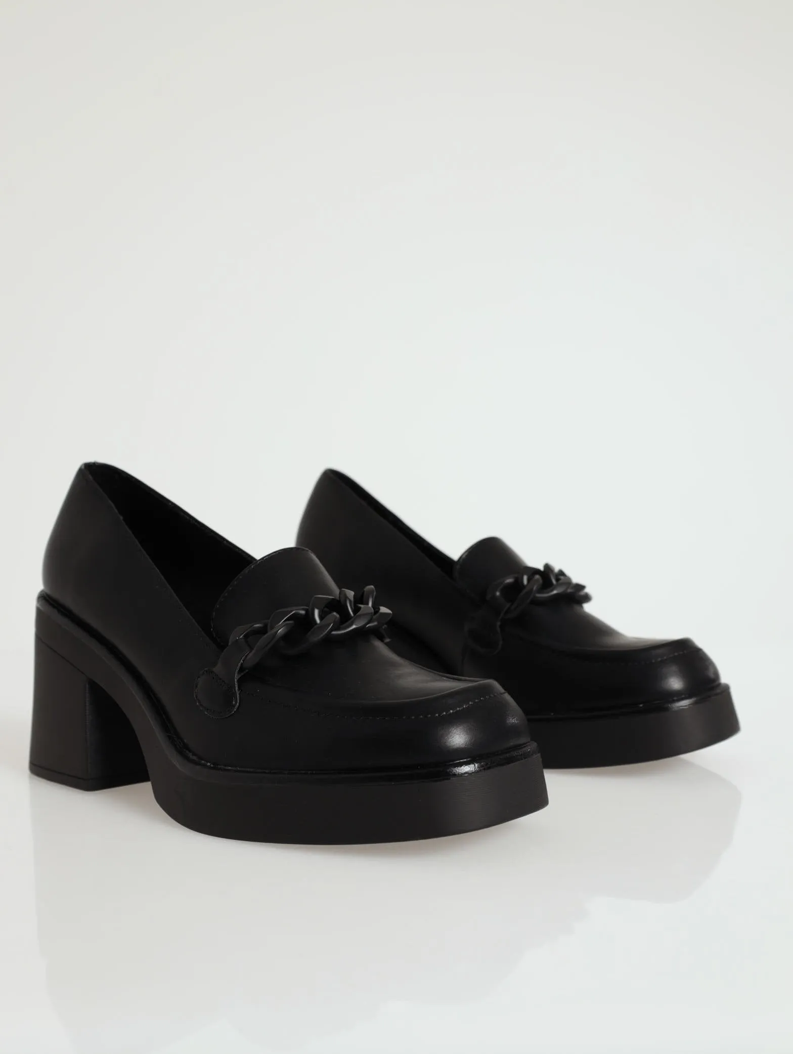 Noella Square Toe Platform Heel Loafer - Black