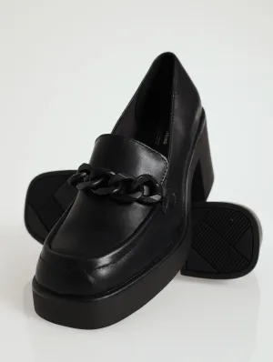 Noella Square Toe Platform Heel Loafer - Black