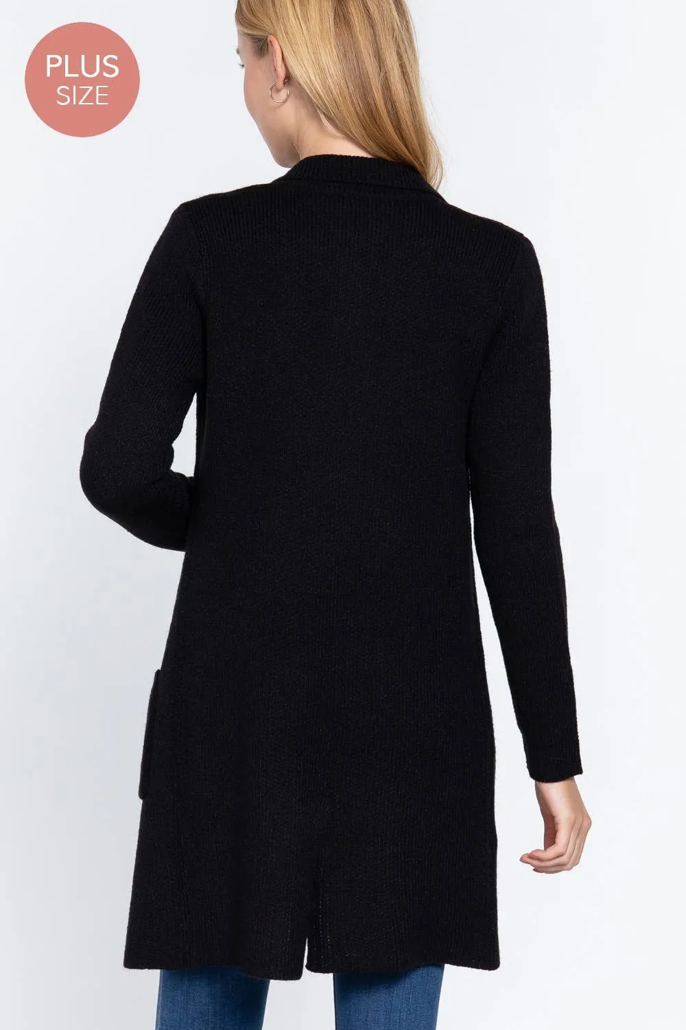 Notched Collar Sweater Jacket -Black