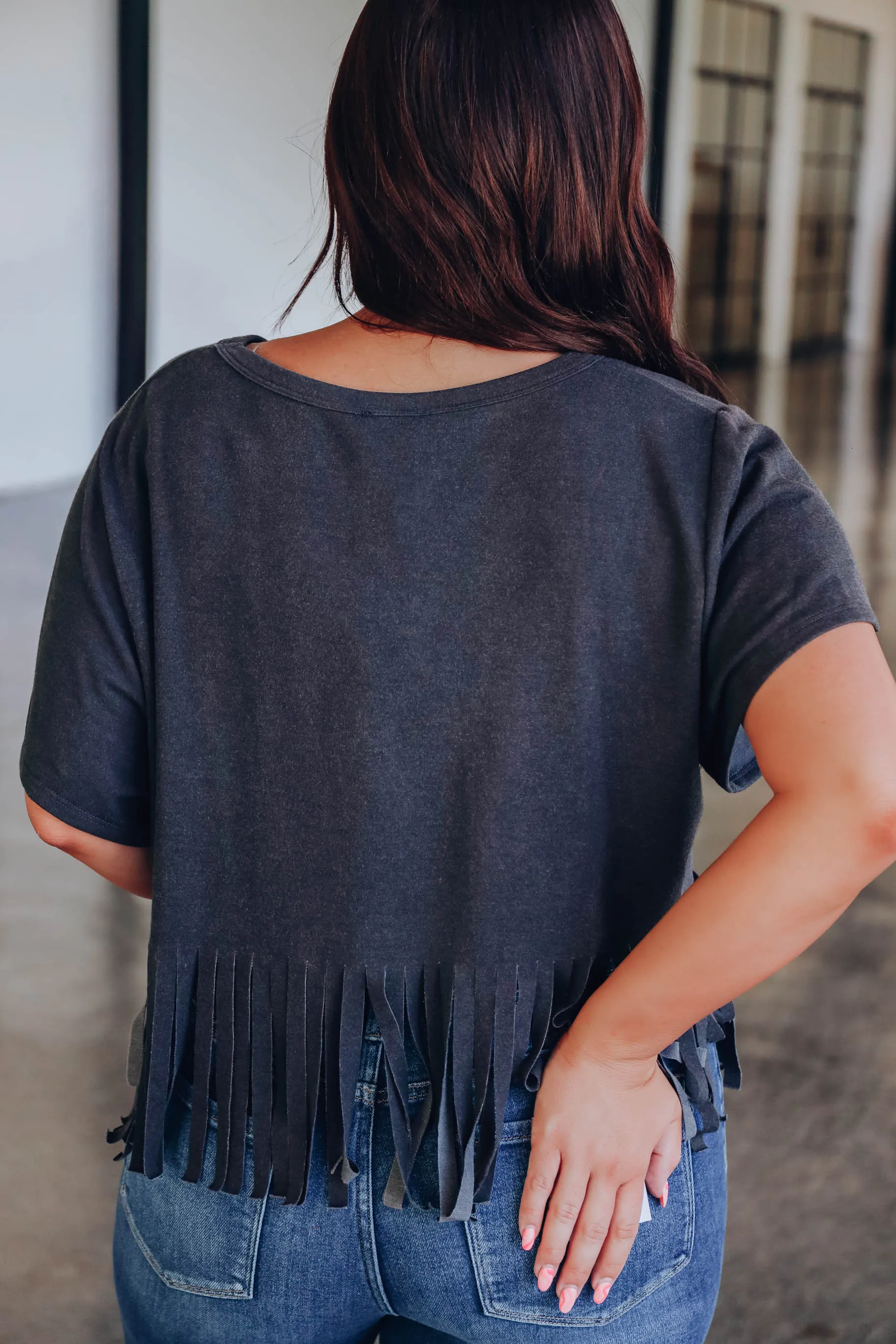 On The Fringe Charcoal Crop Top