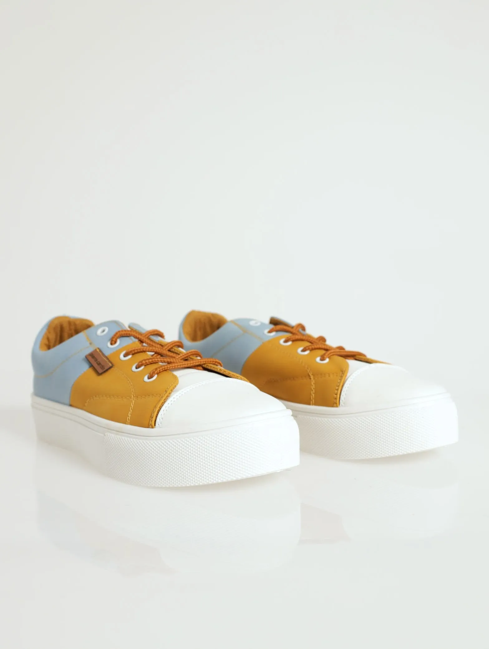 Panel Detail Platform Lace-Up Sneaker - Mustard