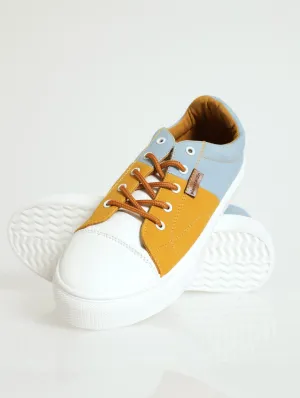 Panel Detail Platform Lace-Up Sneaker - Mustard