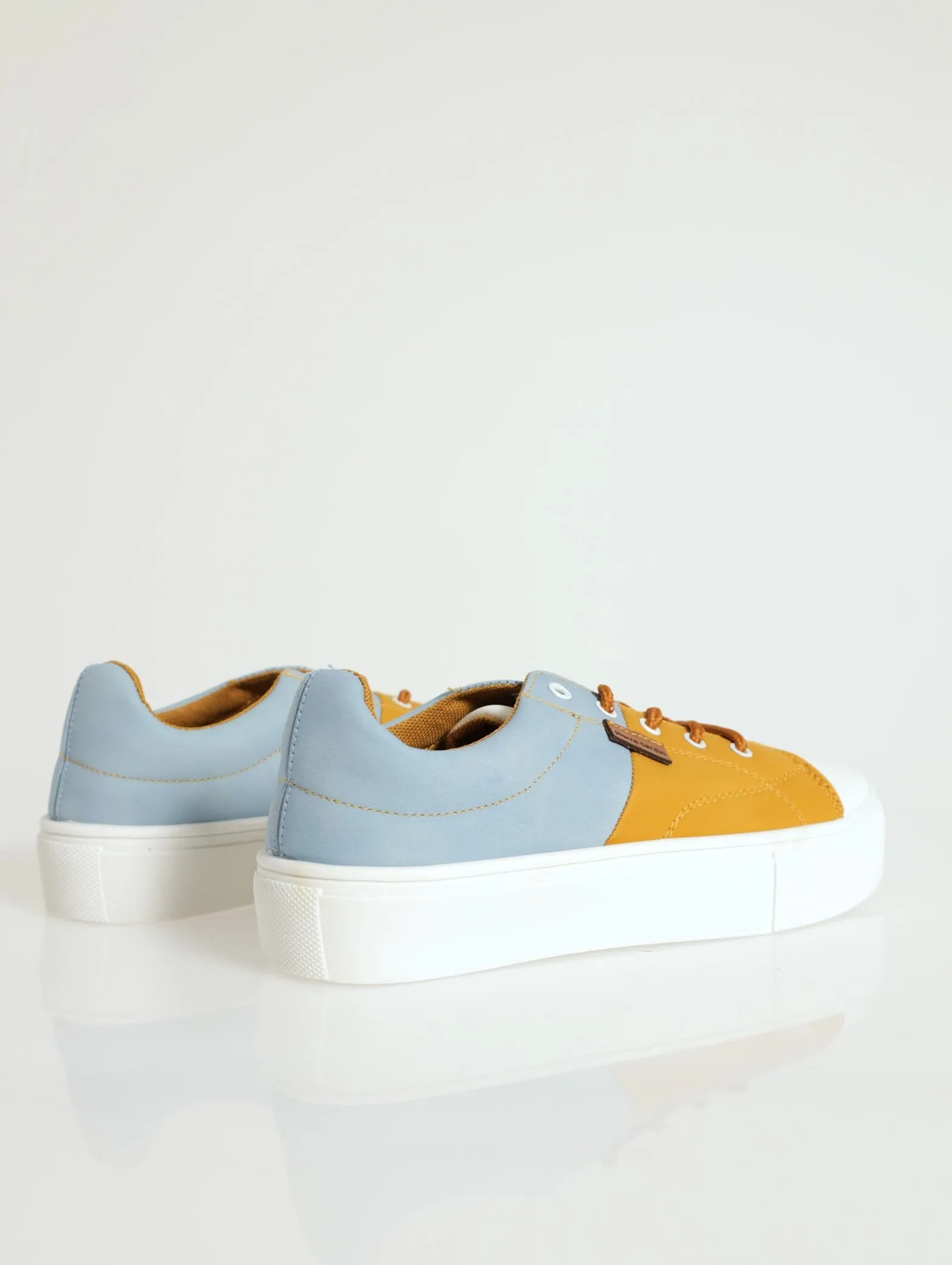 Panel Detail Platform Lace-Up Sneaker - Mustard