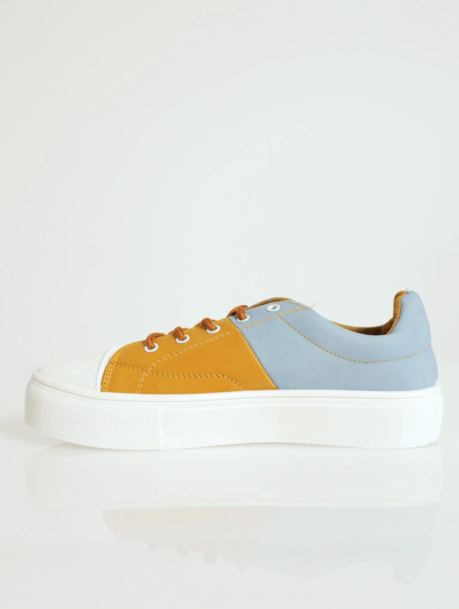 Panel Detail Platform Lace-Up Sneaker - Mustard