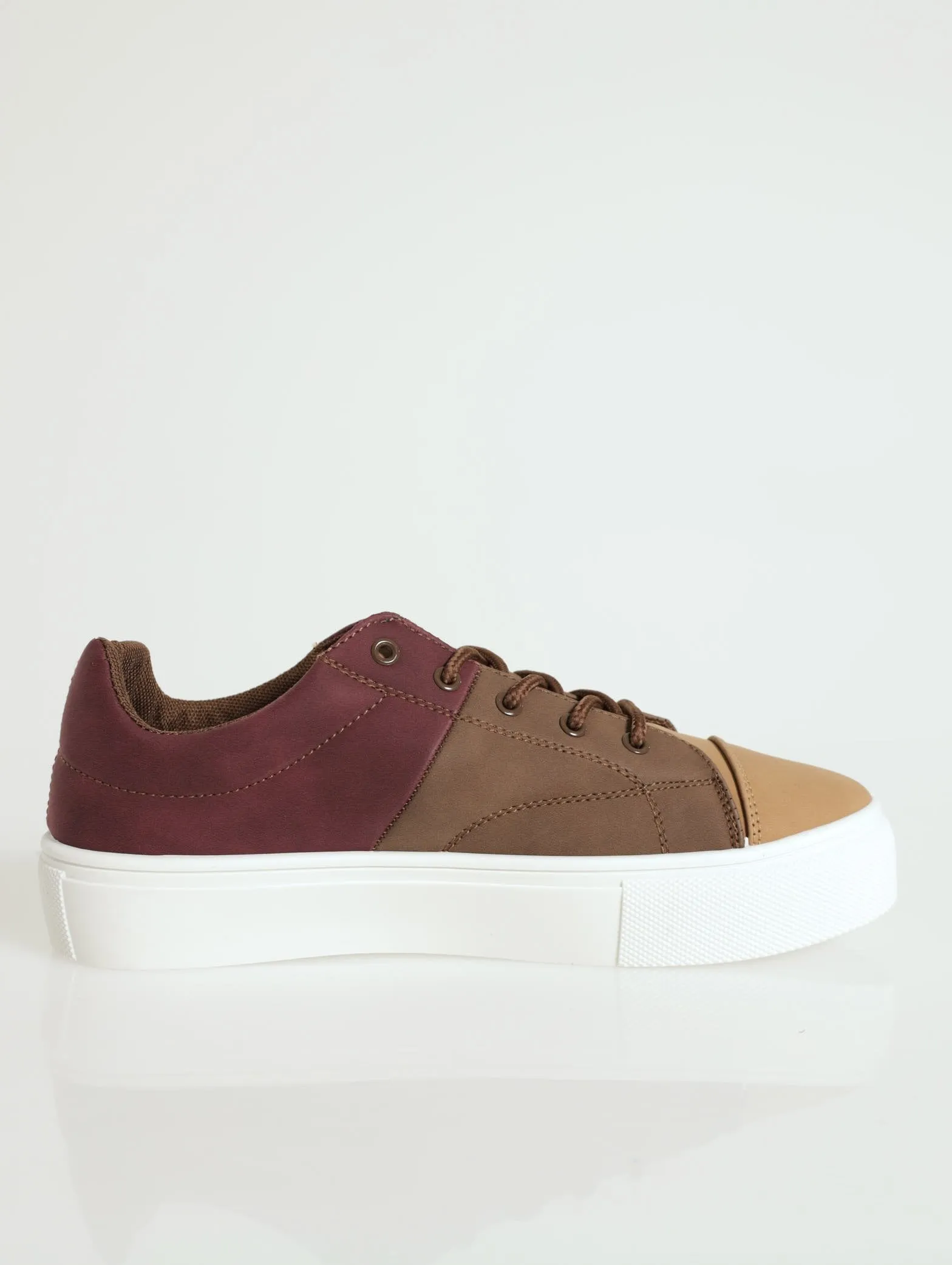 Panel Detail Platform Lace-Up Sneaker - Olive