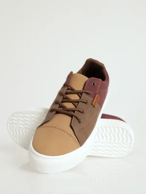 Panel Detail Platform Lace-Up Sneaker - Olive