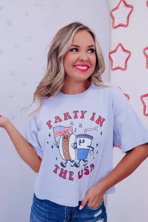 Party In The USA Crop Graphic Tee - Blue