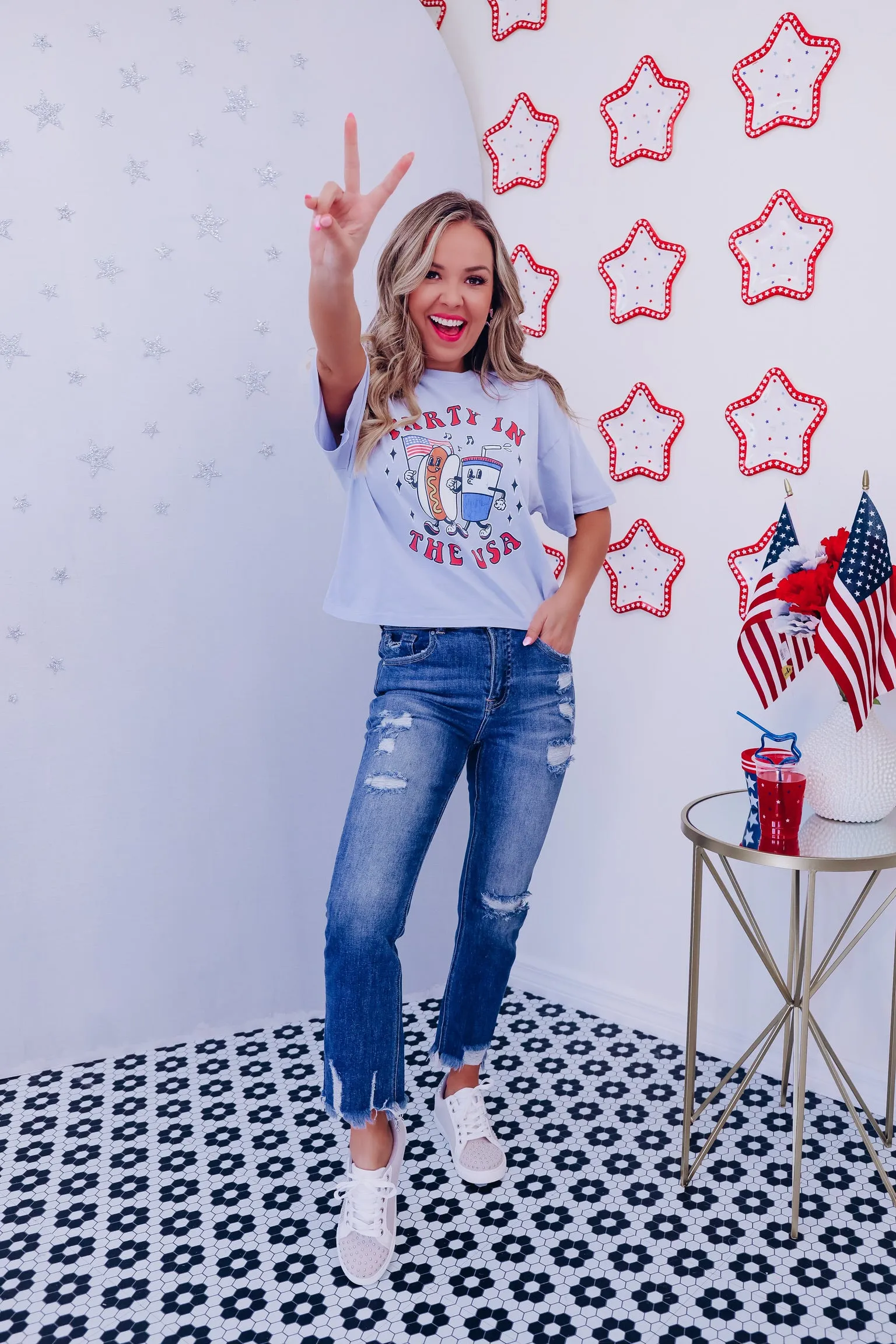 Party In The USA Crop Graphic Tee - Blue