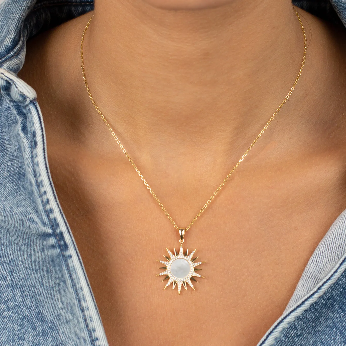 Pave Mother Of Pearl Spiked Pendant Necklace