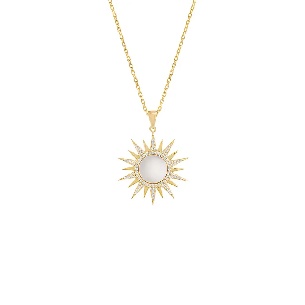 Pave Mother Of Pearl Spiked Pendant Necklace