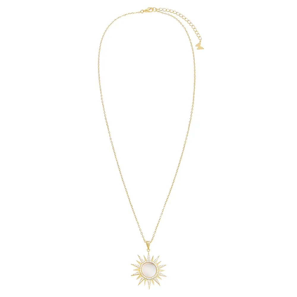 Pave Mother Of Pearl Spiked Pendant Necklace