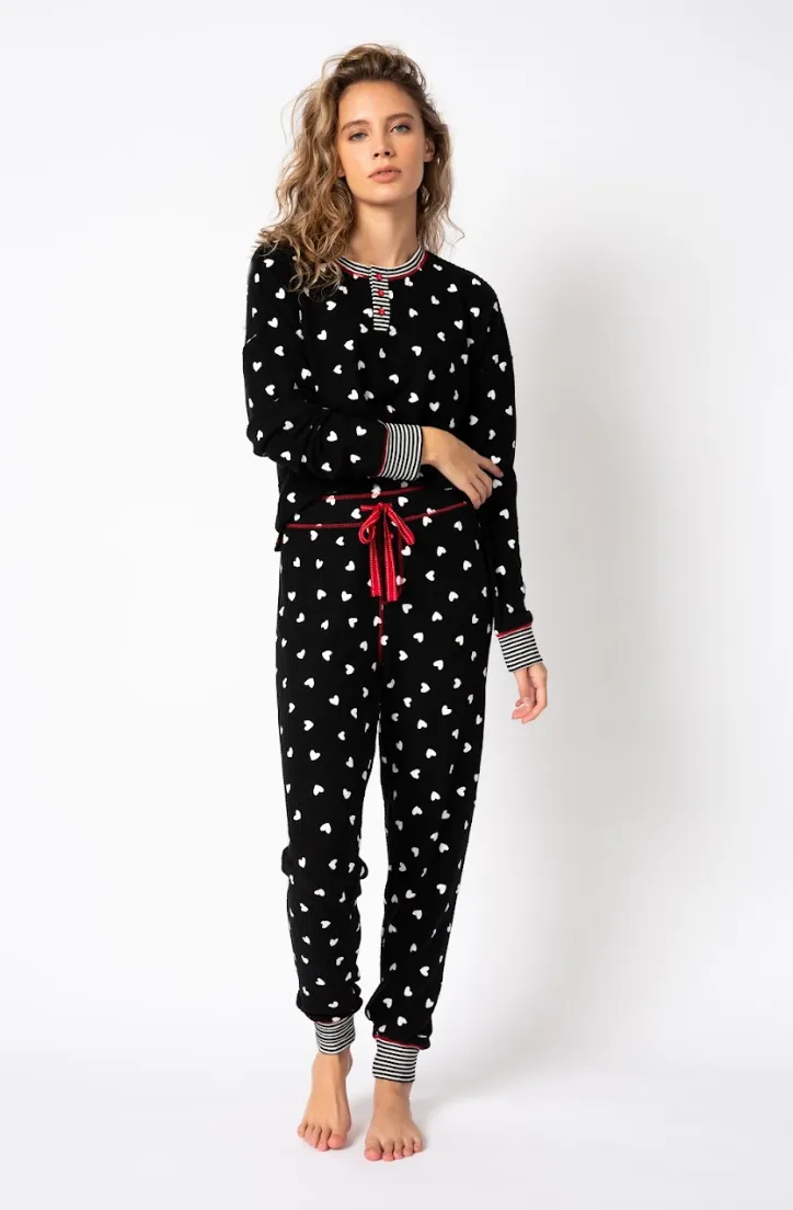 PJ Salvage Tiny Hearts Waffle Thermal Ski Jammie PJ Set