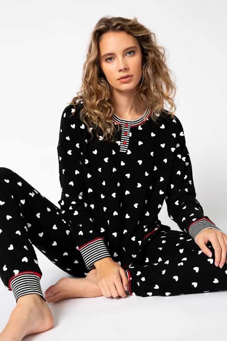 PJ Salvage Tiny Hearts Waffle Thermal Ski Jammie PJ Set