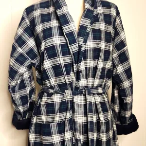 Plaid heavy terrycloth lined unisex quality made warm winter bathrobe