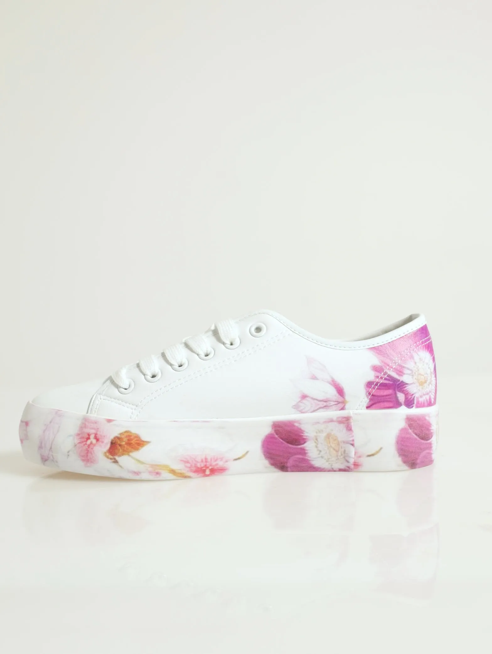 Print Detail Pu Lace Up Platform Sneaker - White/Pink