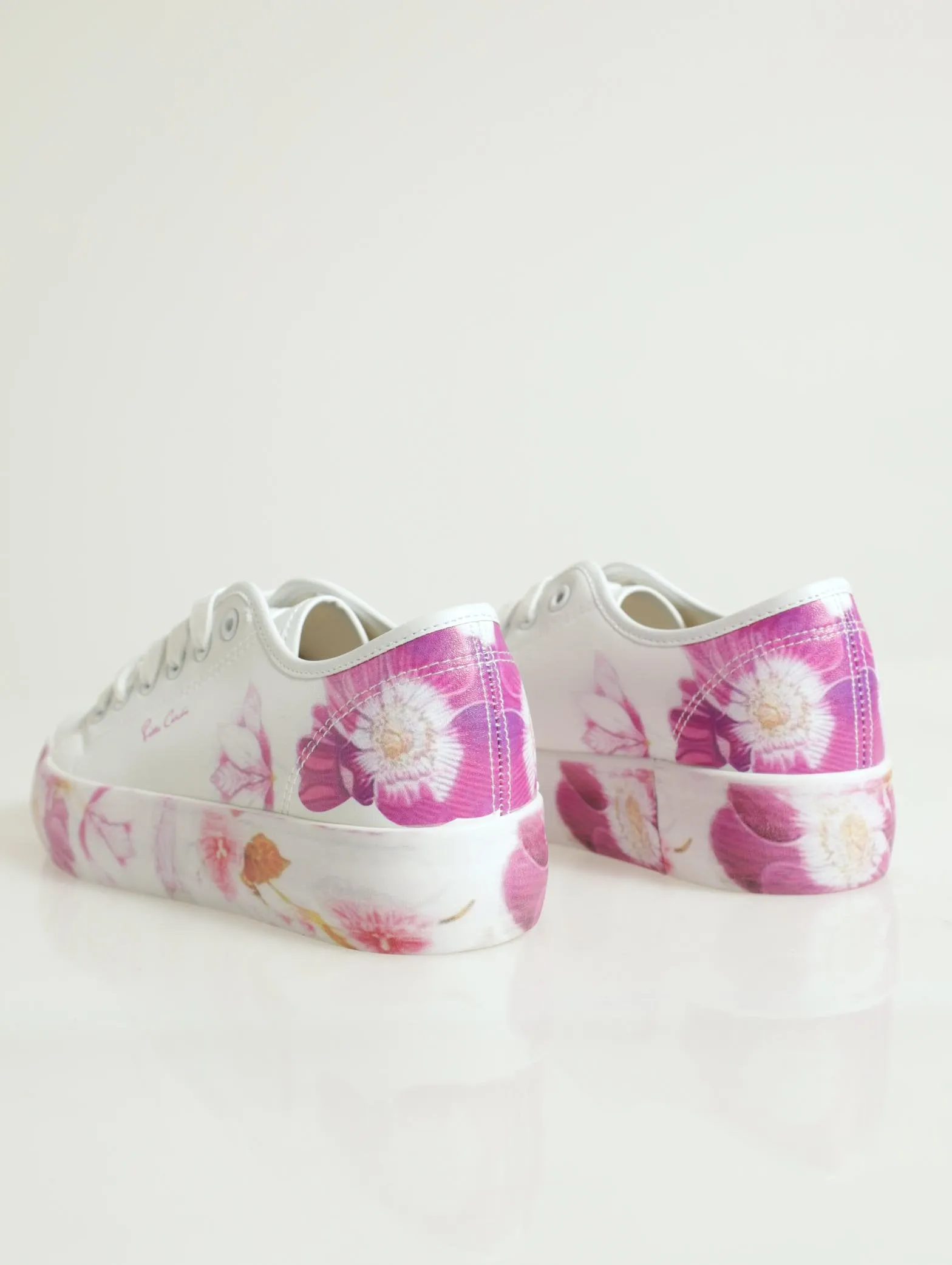 Print Detail Pu Lace Up Platform Sneaker - White/Pink