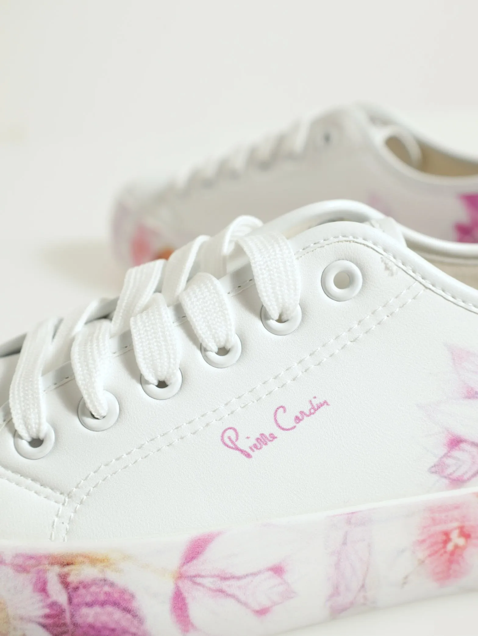 Print Detail Pu Lace Up Platform Sneaker - White/Pink